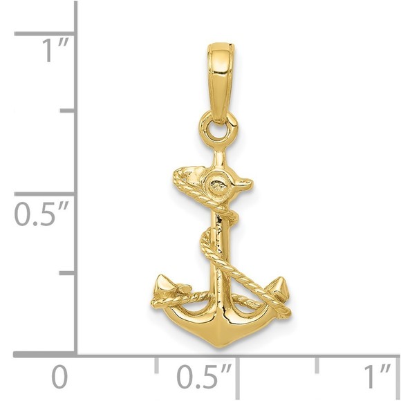 10K Gold 3-D Anchor with Rope Pendant - Picture 2 of 4